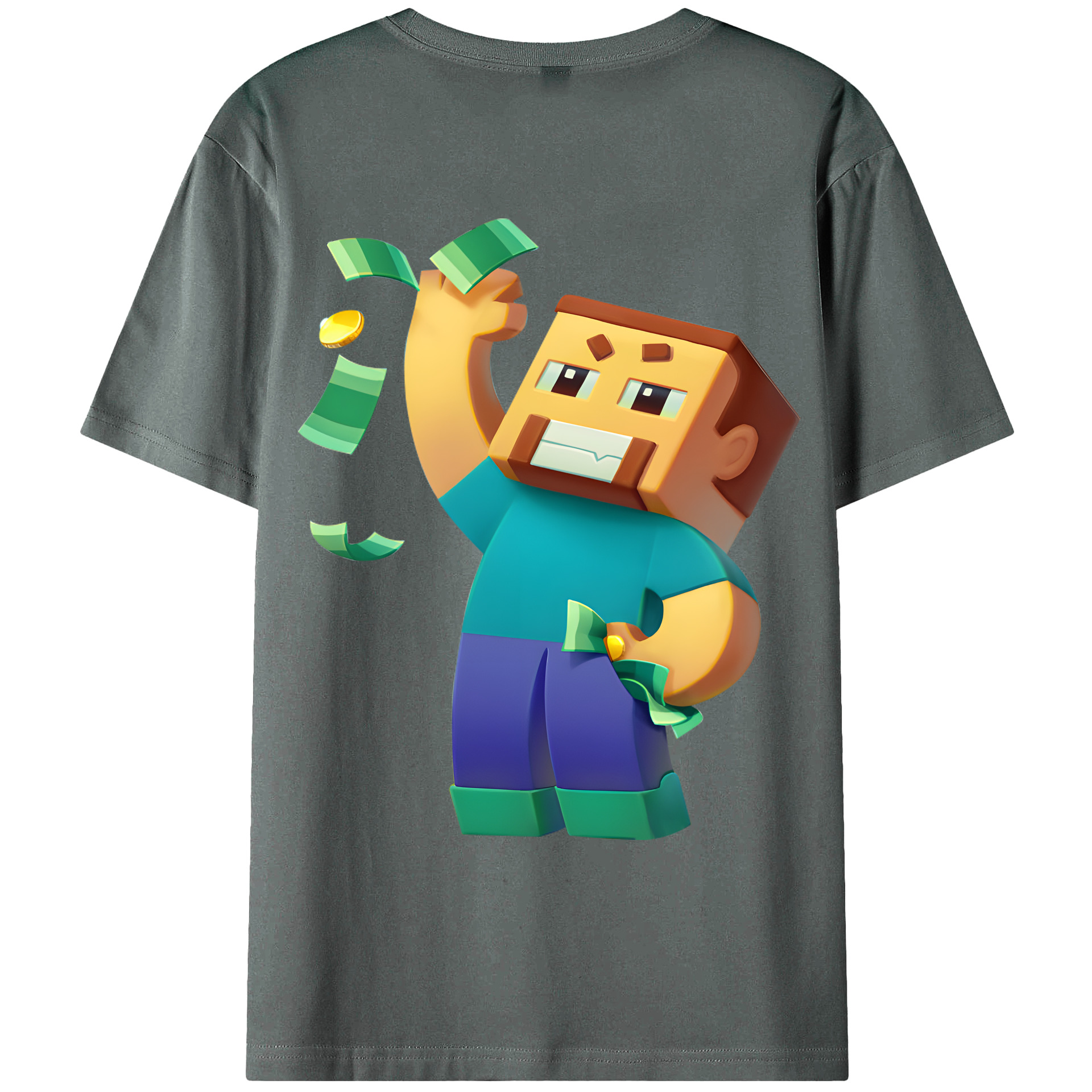 （画像用） マインクラフト ブロックの世界 Minecraft MC Block world 綿100％ メンズ半袖Tシャツ（バックプリント） 通気性